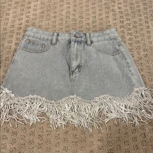 Fringed Denim Skirt